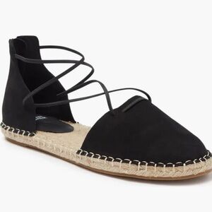 Eileen Fisher Black Suede Lace-Up Espadrille Closed Toe Flat Sandal